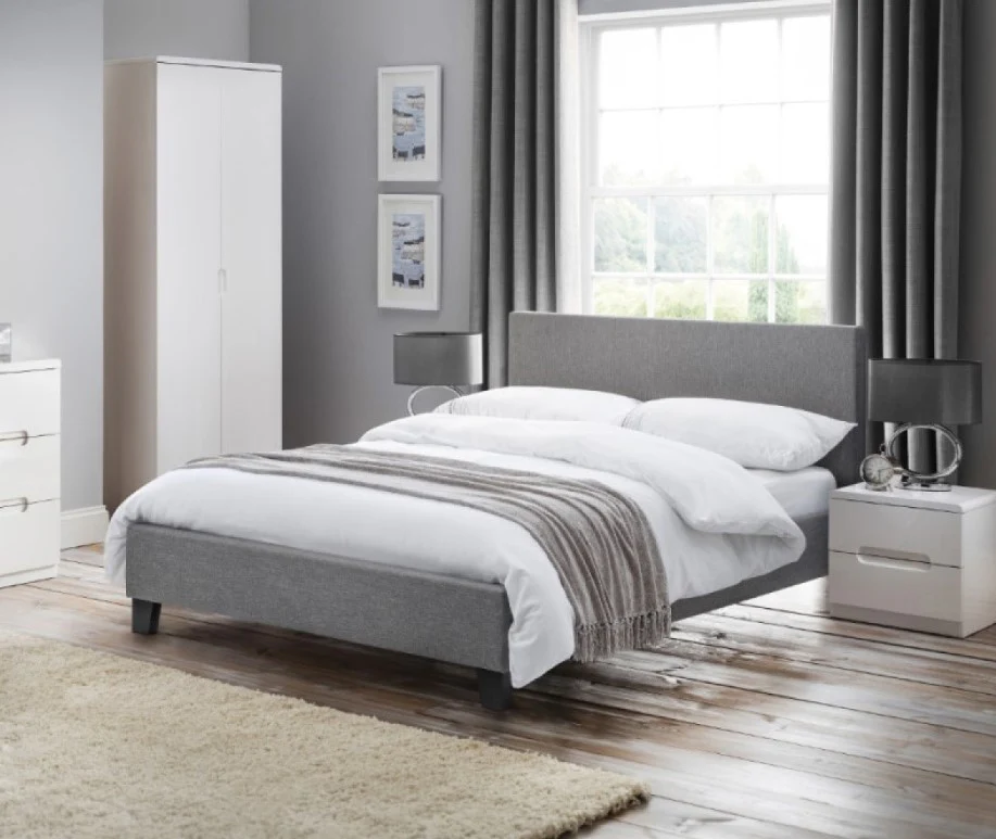 Julian Bowen Fabric King Bed Light Grey Rialto King Size Bed 150cm Modern - Image 3
