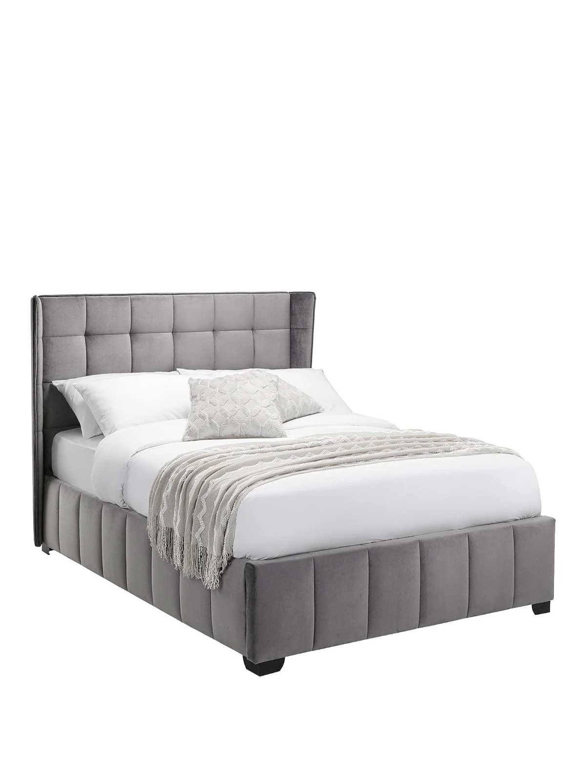 Julian Bowen Gatsby Ottoman Double Bed Grey | Velvet Wing Headboard Sprung Slats - Image 3