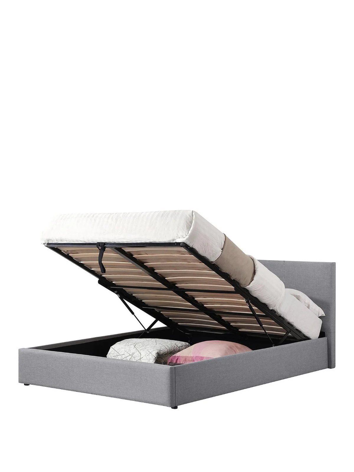 Julian Bowen Rialto Ottoman King Bed Light Grey | Linen Fabric Gas Lift Storage - Image 2