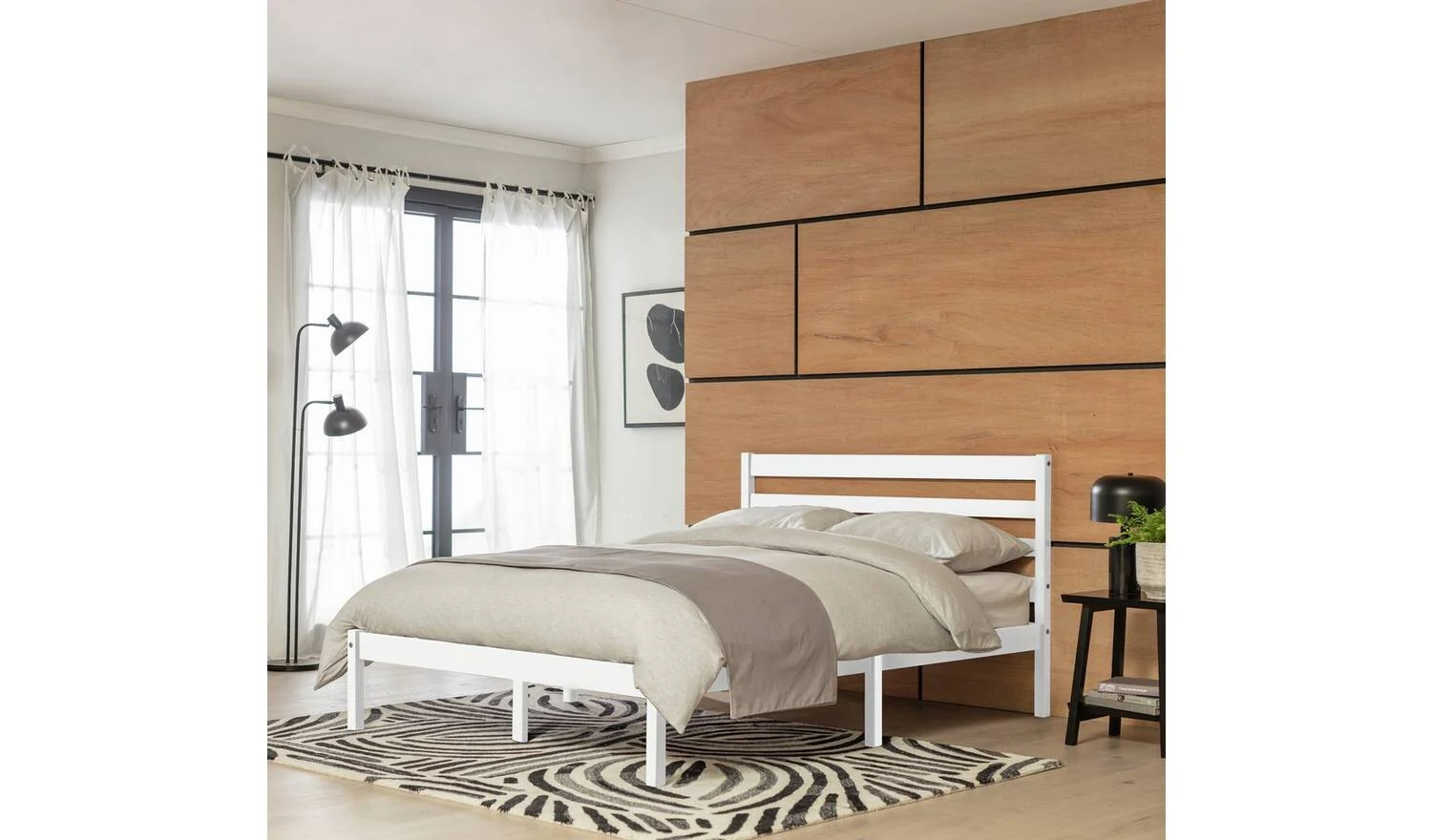 Kaycie Double Wooden Bed Frame White Modern Scandinavian Bedroom - Image 2