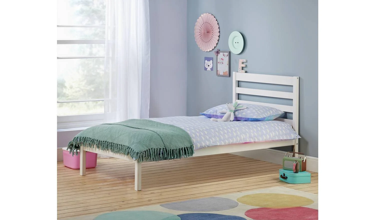 Kaycie Single Bed Frame White Kids Childrens Bedroom Furniture Modern - Image 2
