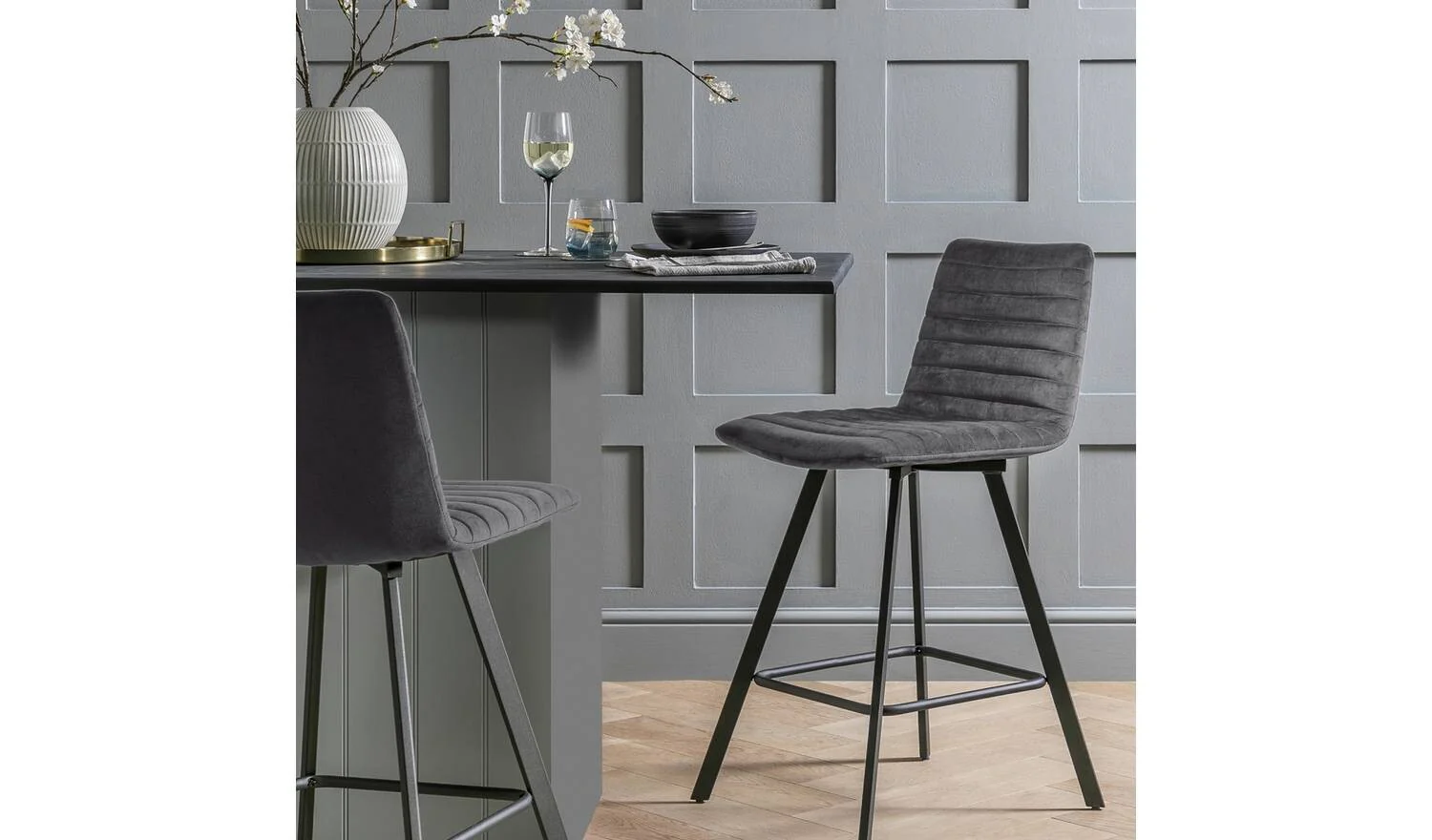Keaton Velvet Counter Bar Stool - Charcoal - Image 3