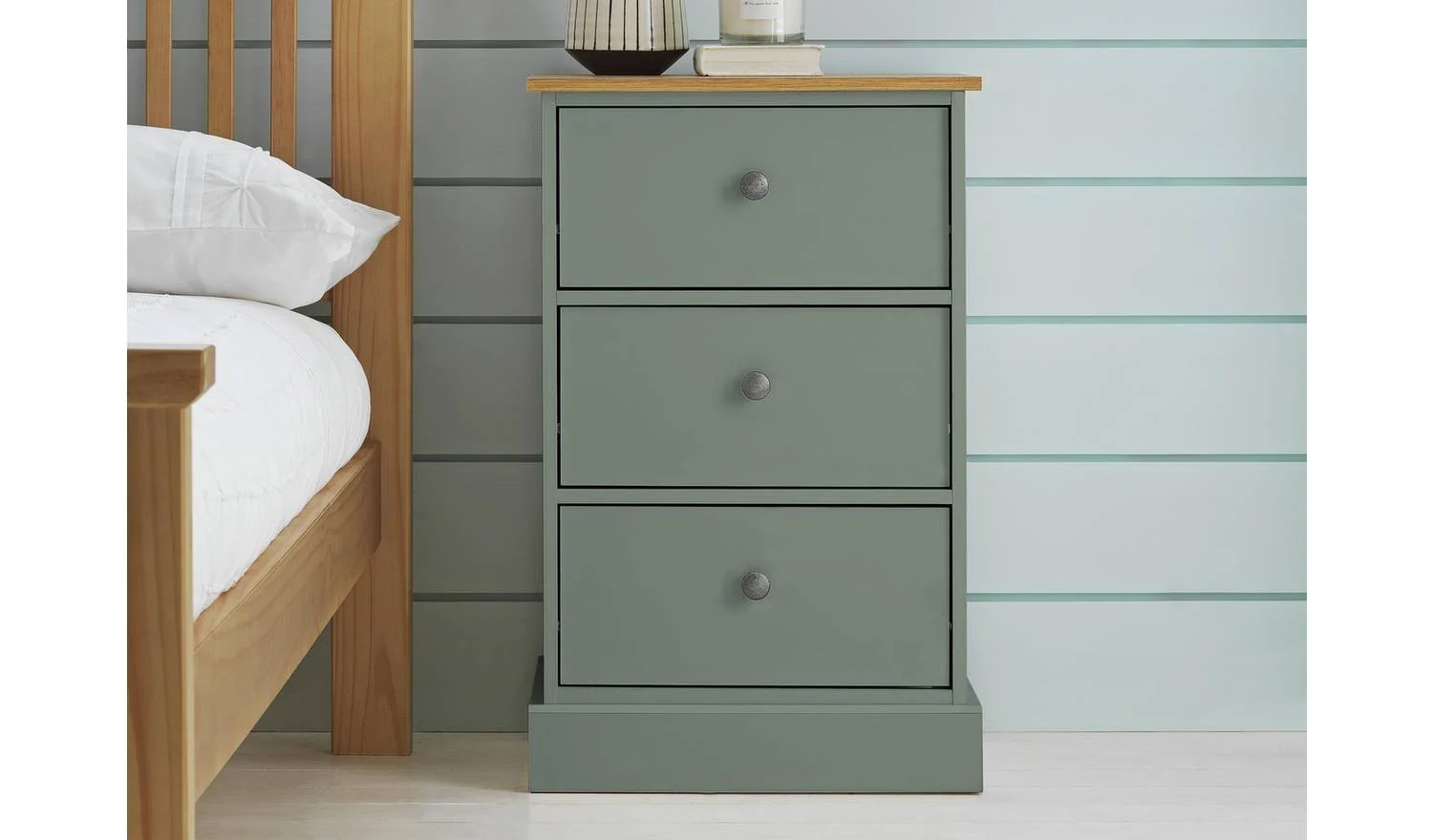 Kensington 3 Drawer Bedside Table - Sage Green - Image 2