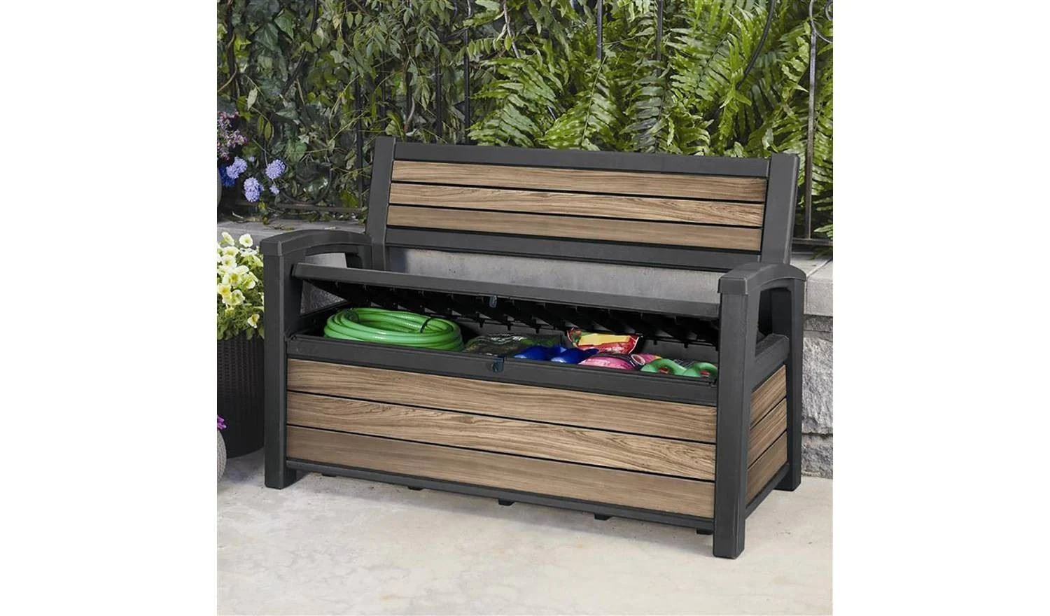 Keter Signature Storage Bench Oak Garden Patio Furniture Seating - Image 3