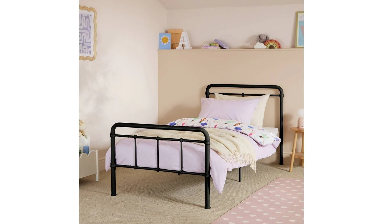 Kids Agnes Single Metal Bed Frame Black Childrens Bedroom Furniture - Image 2