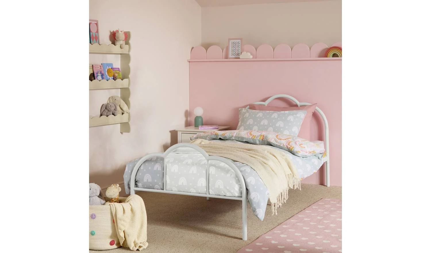 Kids Cora Scalloped Metal Single Bed Frame White Childrens Bedroom Furniture - Image 2