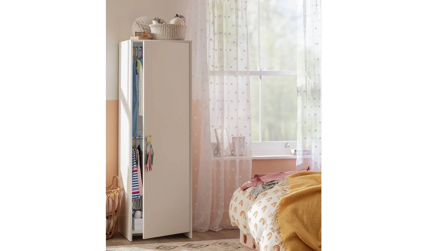 Kids Juno 1 Door Wardrobe White Childrens Bedroom Storage Organiser Furniture - Image 2