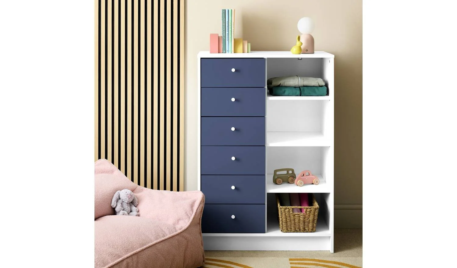 Kids Malibu 6 Drawer Chest Blue White Childrens Bedroom Storage - Image 2