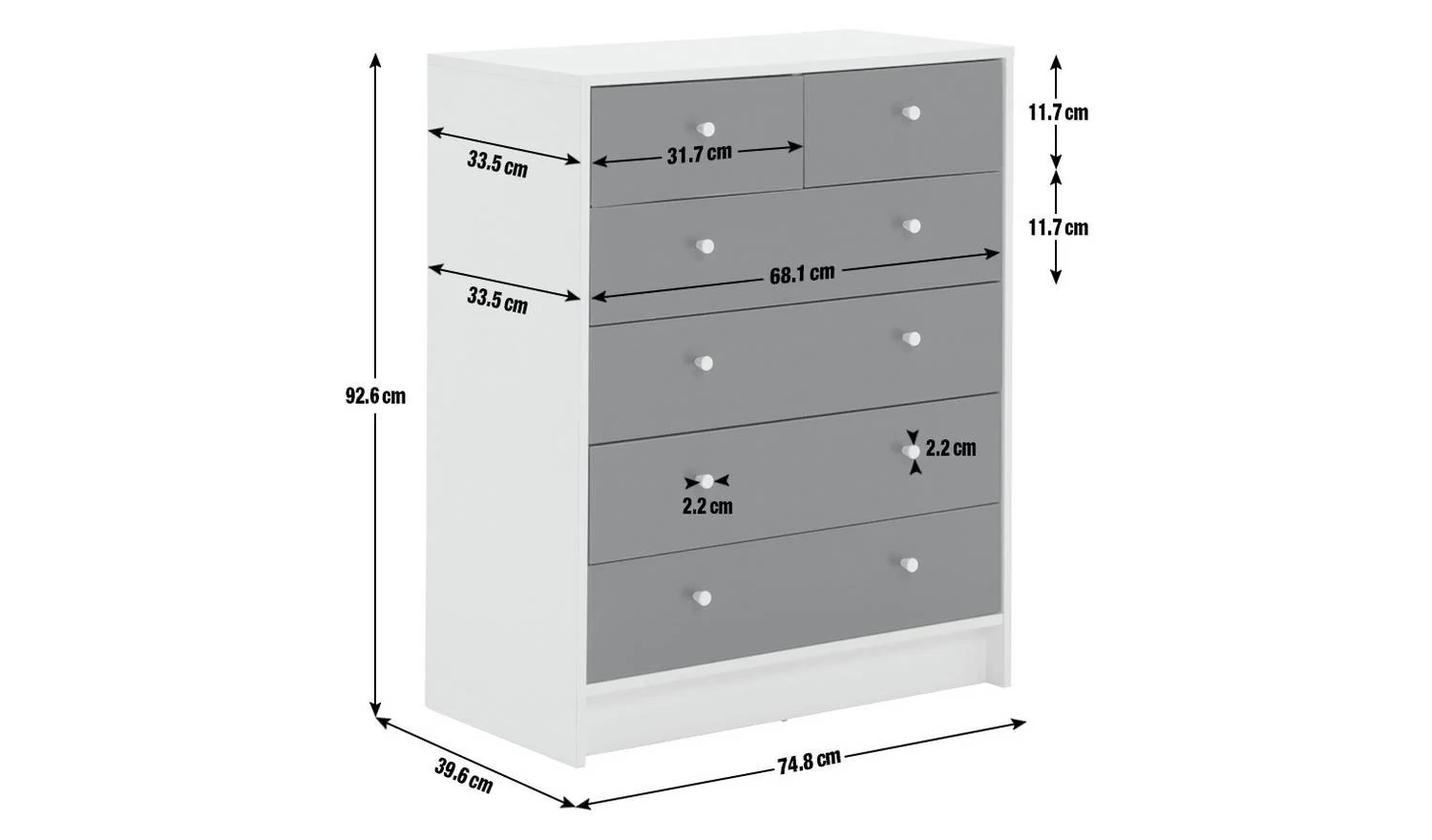 Kids Malibu 6 Drawer Chest Blue & White Childrens Bedroom Storage - Image 2