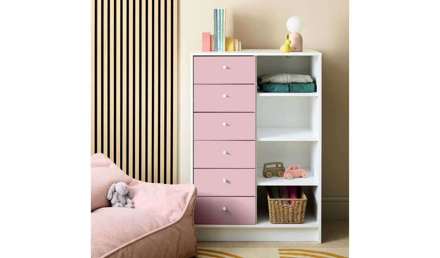Kids Malibu 6 Drawer Chest - Pink & White - Image 2