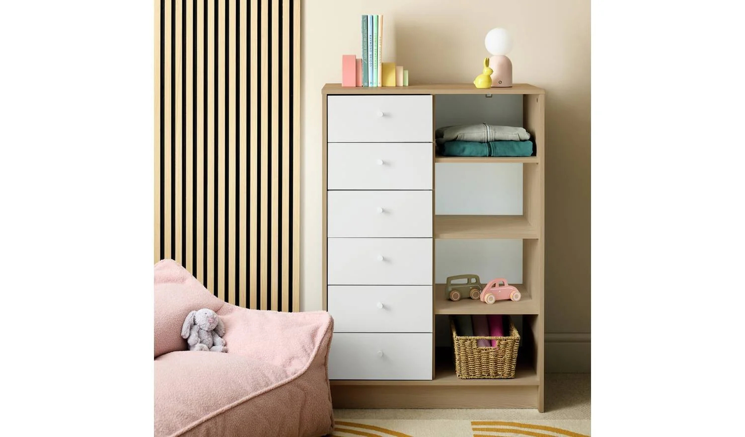 Kids Malibu 6 Drawer Chest White & Oak Childrens Bedroom Storage Organiser - Image 3