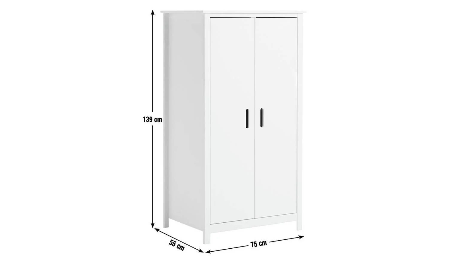Kids Ronnie Short 2 Door Wardrobe White Childrens Bedroom Storage - Image 6