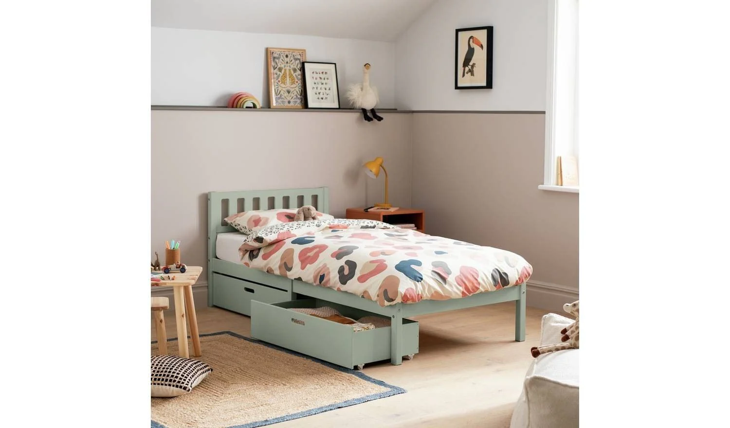 Kids Ronnie Single Bed with Drawers - Green - Image 3