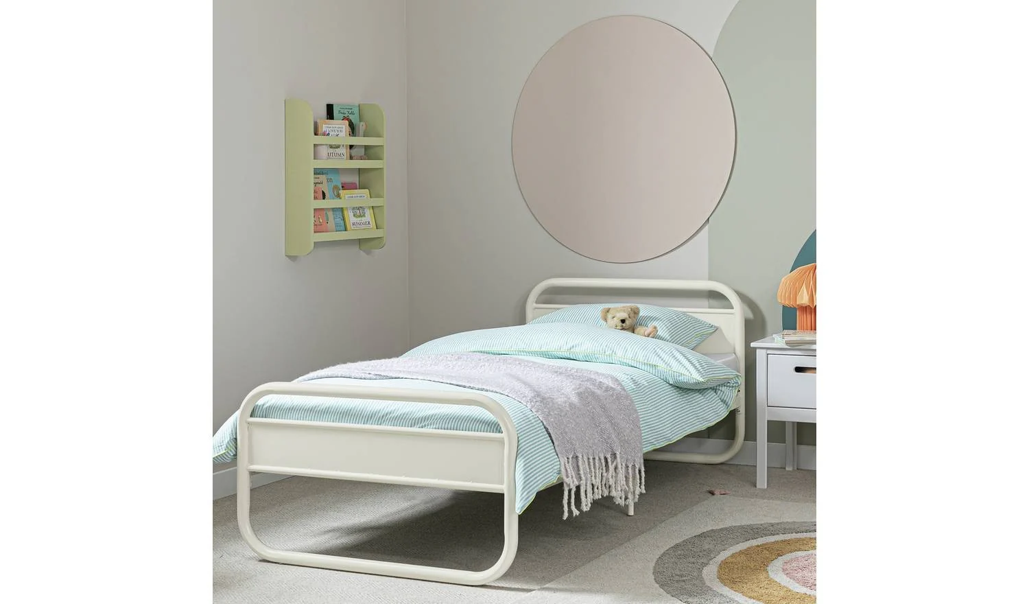 Kids Rory Curved Single Metal Bed Frame - Pale Grey - Image 2