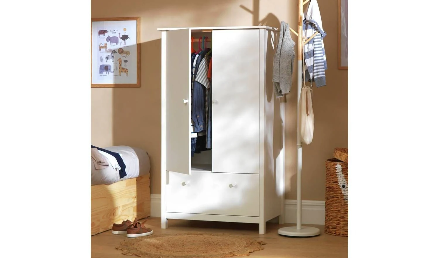 Kids Scandinavia Short 2 Door Wardrobe White Childrens Bedroom Storage - Image 2