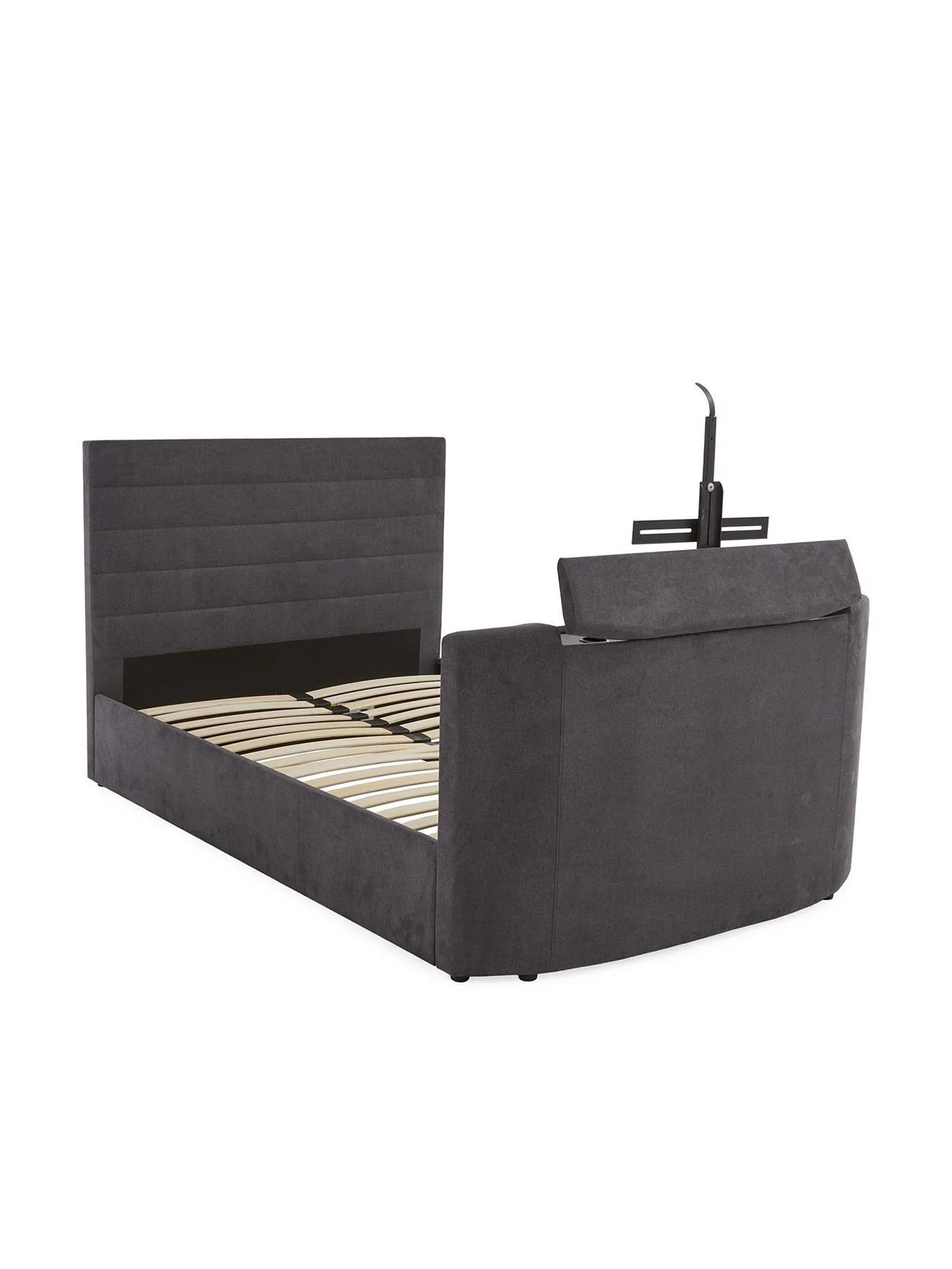 Kingsley Fabric TV Double Bed Frame - fits up to 32 inch TV Charcoal - Image 3