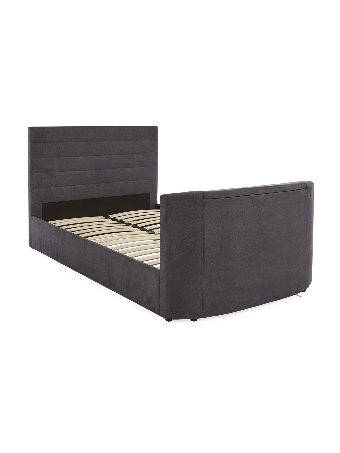 Kingsley Fabric TV Double Bed Frame - fits up to 32 inch TV Charcoal - Image 4