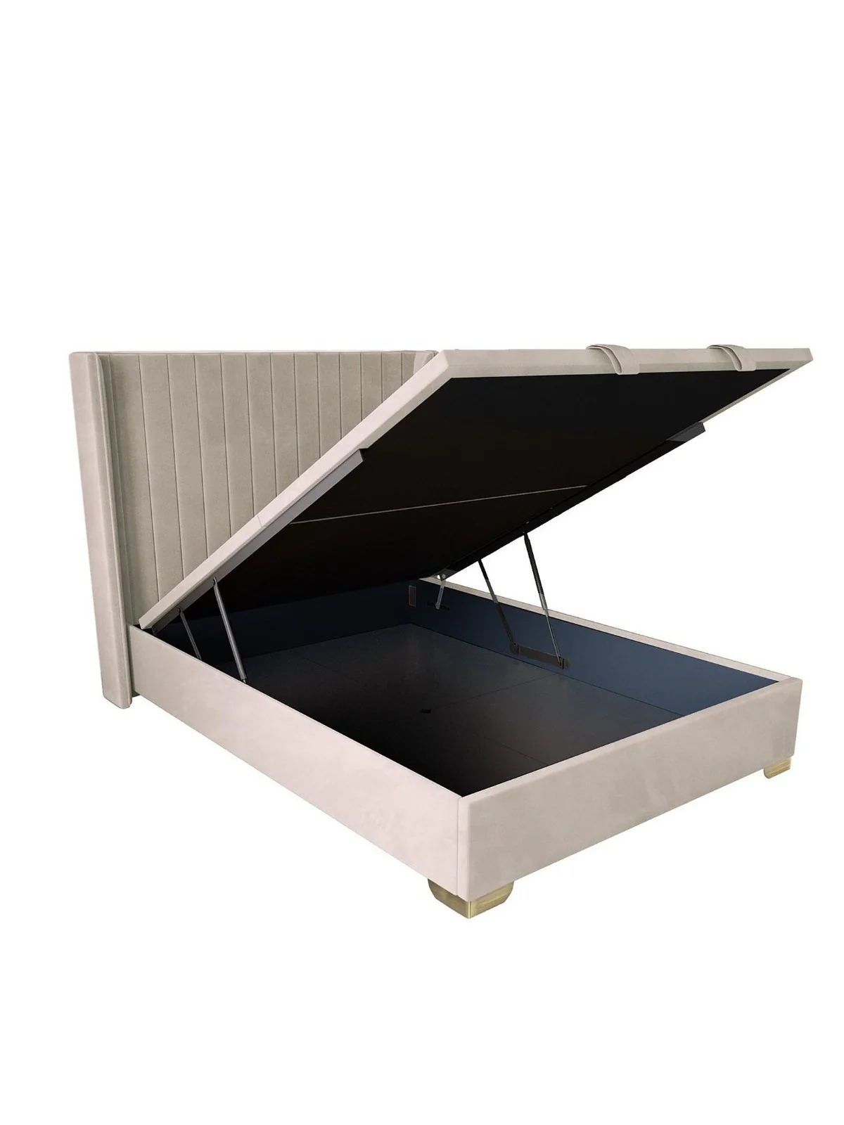 Kingston Velvet King Bed Natural | Wing Headboard | Lift Up Storage - Image 3