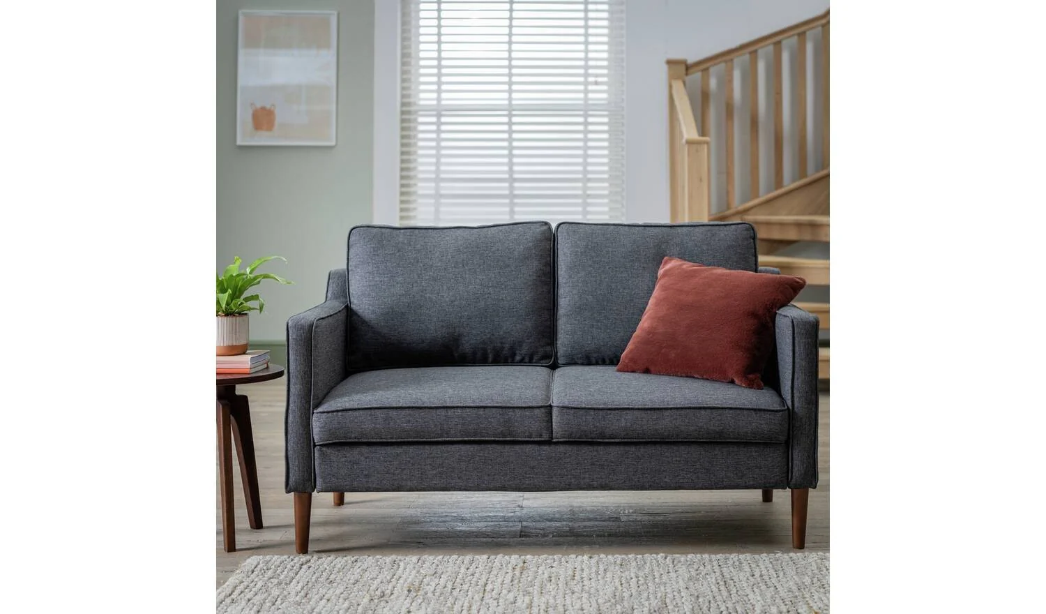 Knox Fabric 2 Seater Sofa Charcoal Modern Living Room Furniture Comfort - Image 2