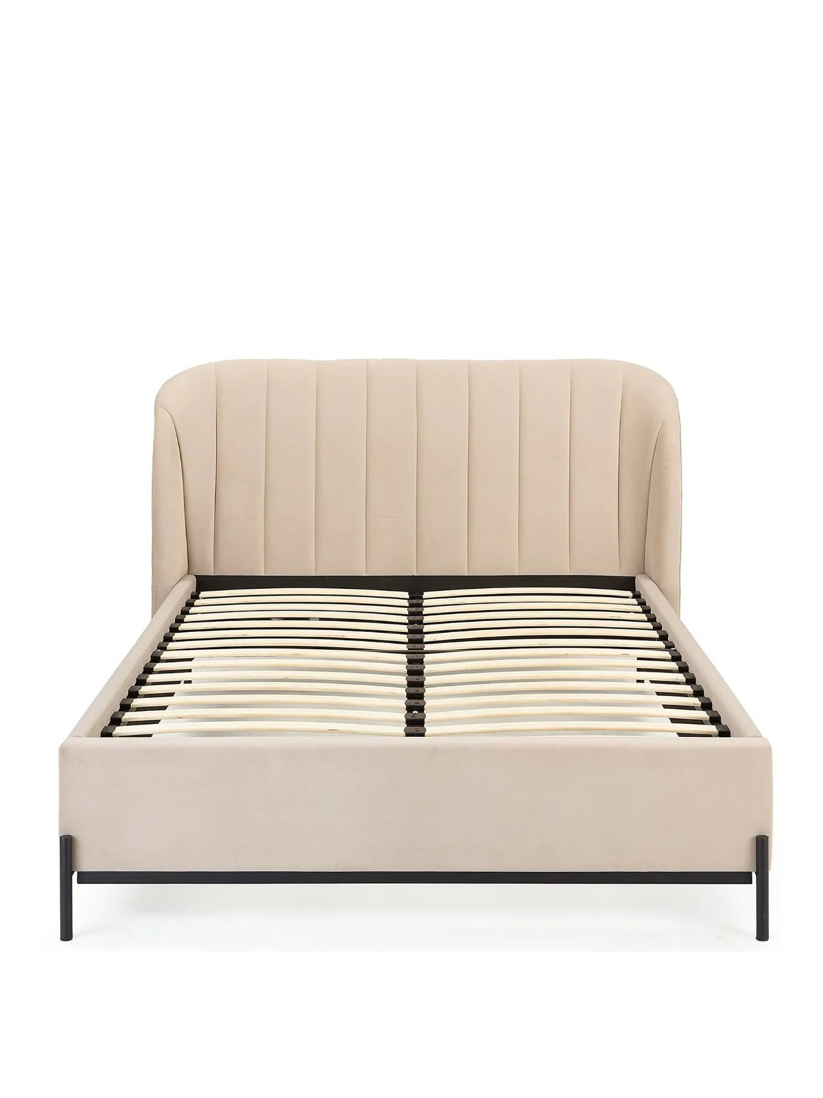 Korson Double Bed Frame Mink | Winged Headboard | Black Metal Feet - Image 2