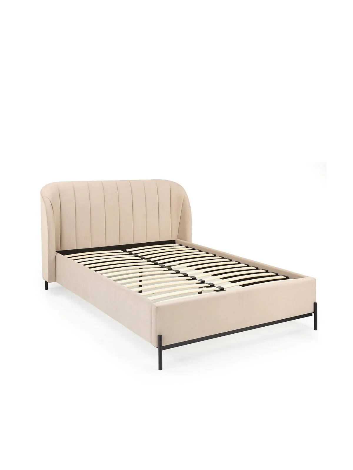 Korson Double Bed Frame Mink | Winged Headboard | Black Metal Feet - Image 3
