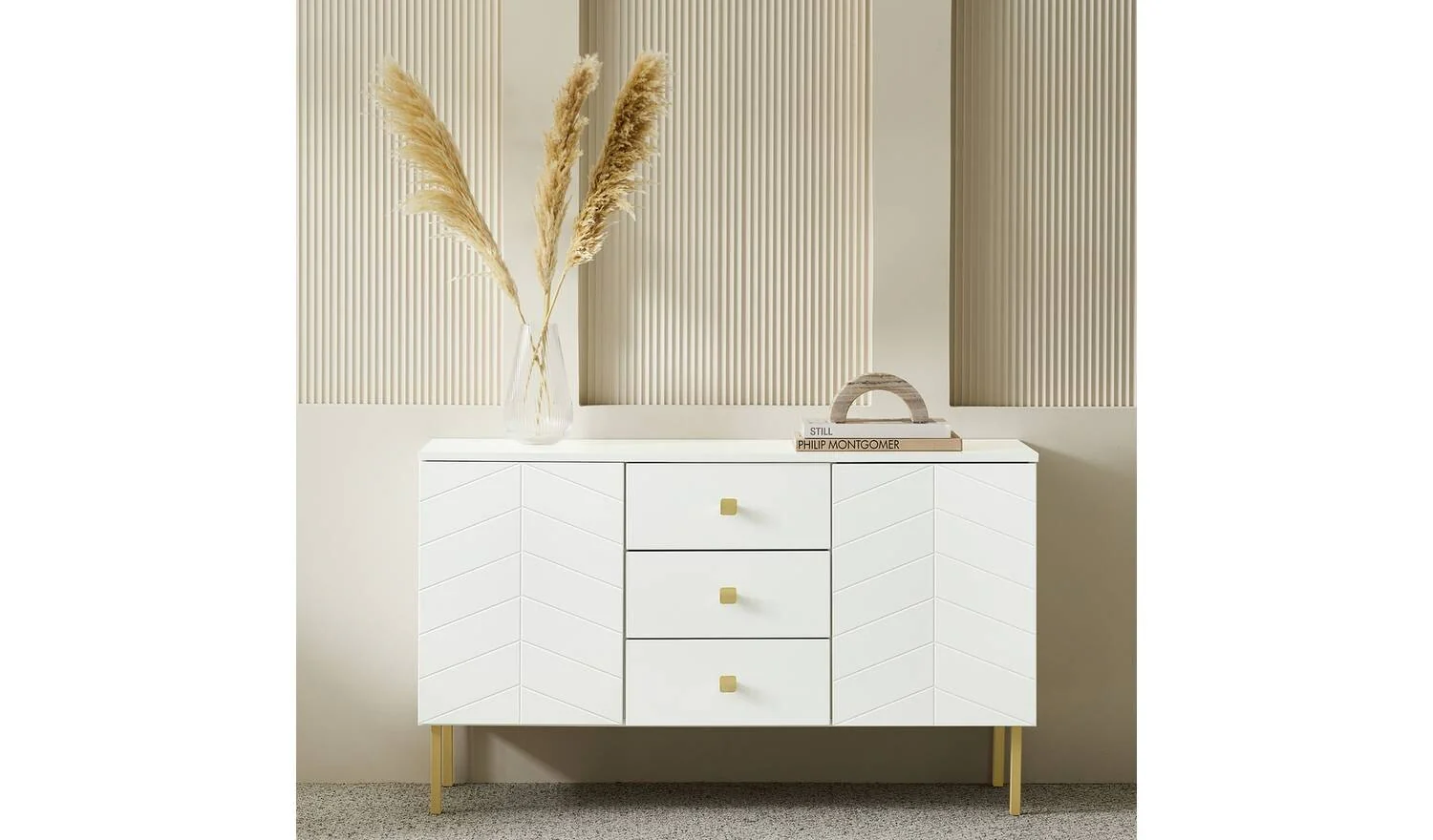 Kyler 2 Door 3 Drawer Sideboard White Storage Cabinet Living Room - Image 3