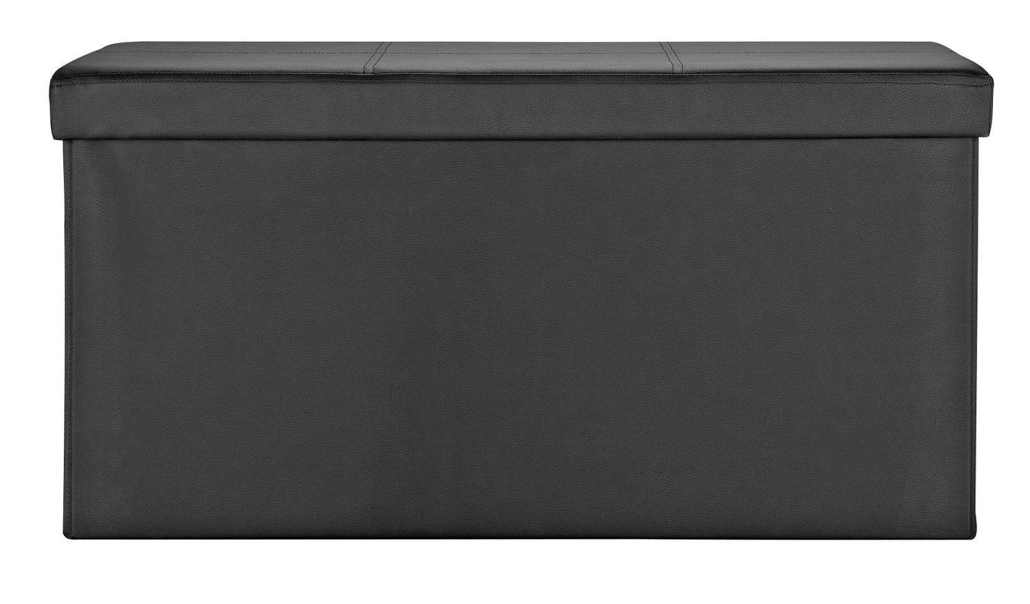 Large Faux Leather Stitched Ottoman Black Storage Footstool Living Room - Image 3