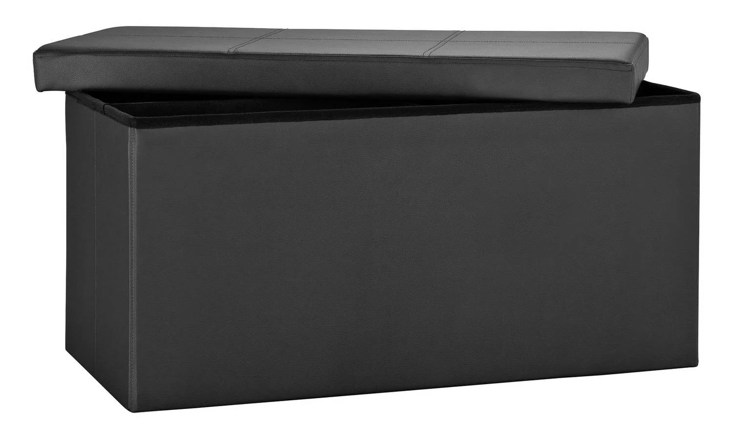 Large Faux Leather Stitched Ottoman Black Storage Footstool Living Room - Image 4