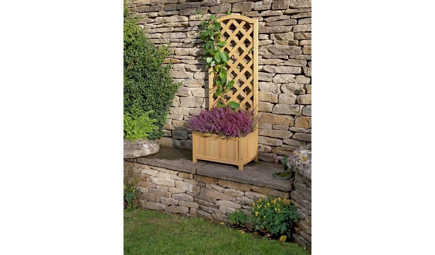 Lattice Wooden Straight Planter Garden Patio Flower Box Decor - Image 2