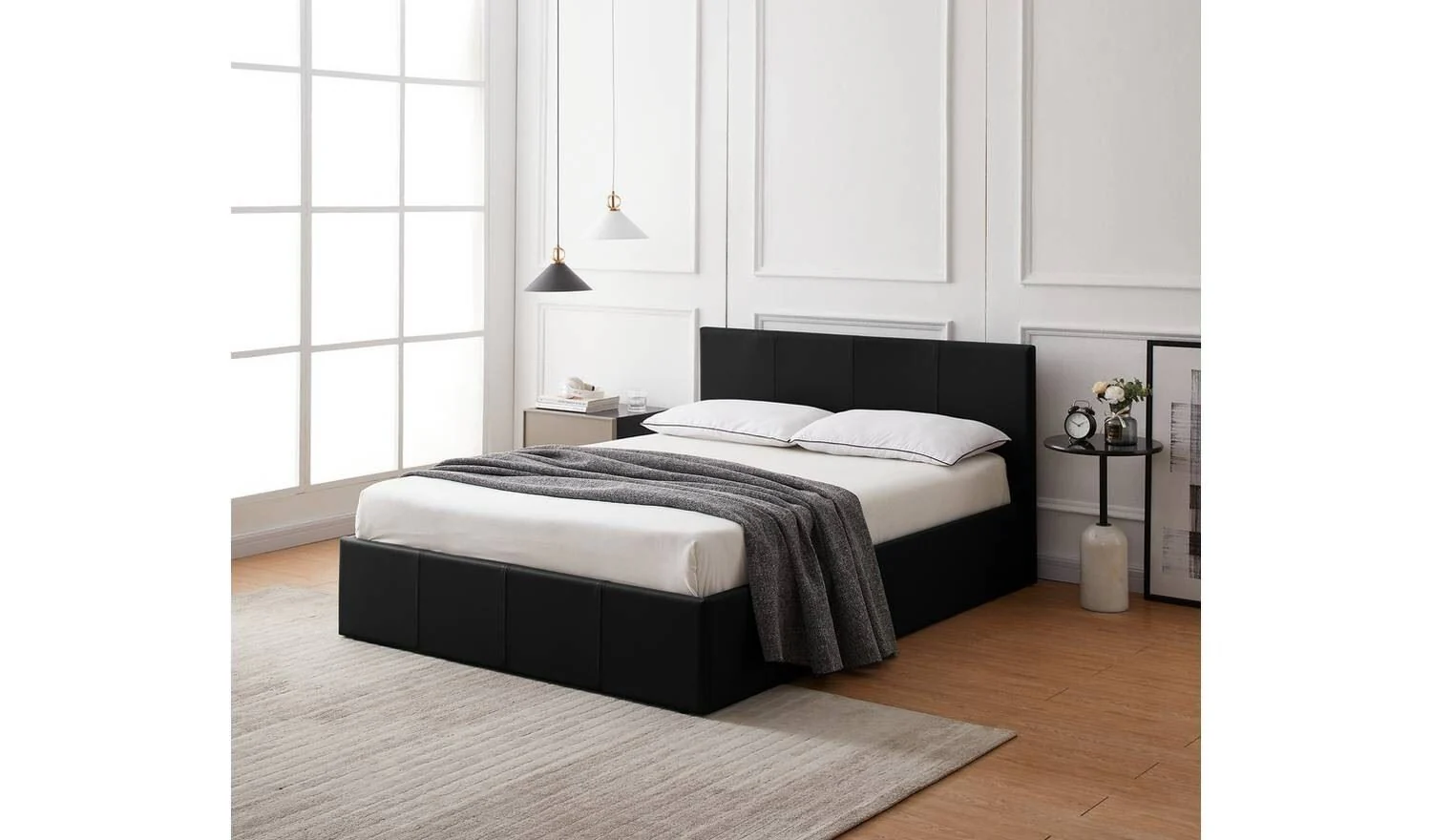 Lavendon Double End Open Ottoman Bedframe Black Functional Bedroom Storage - Image 2