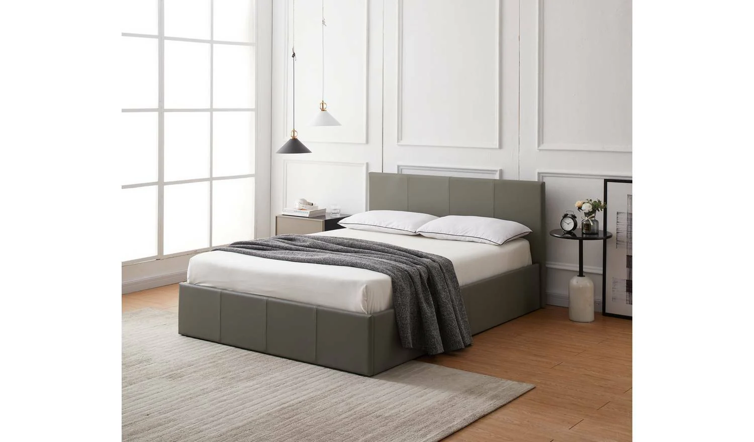 Lavendon Double Side Open Ottoman Bed Frame Grey Modern Storage Solution - Image 3