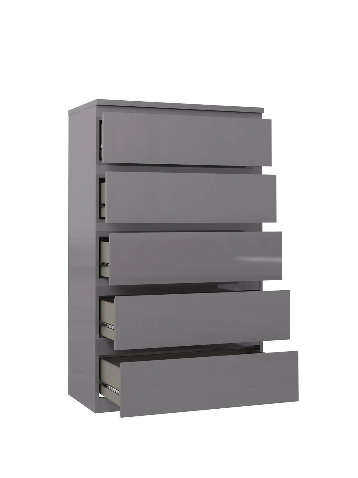 Layton Gloss 5 Drawer Chest Grey Storage Cabinet Stylish Bedroom Furniture - Image 5