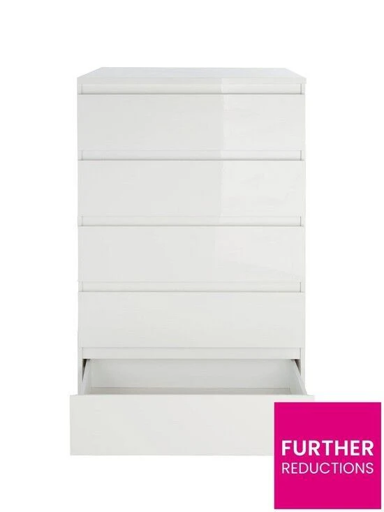 Layton Gloss 5 Drawer Chest White Storage Cabinet Stylish Bedroom Furniture - Image 4