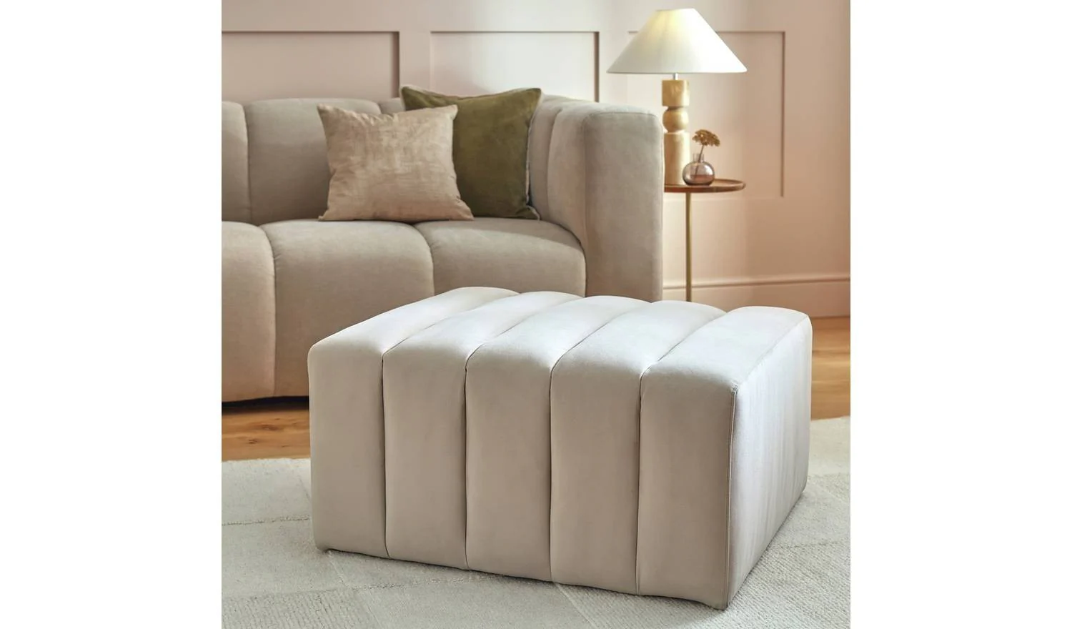 Letti Velvet Footstool Latte Compact Size Space Saving Design - Image 3