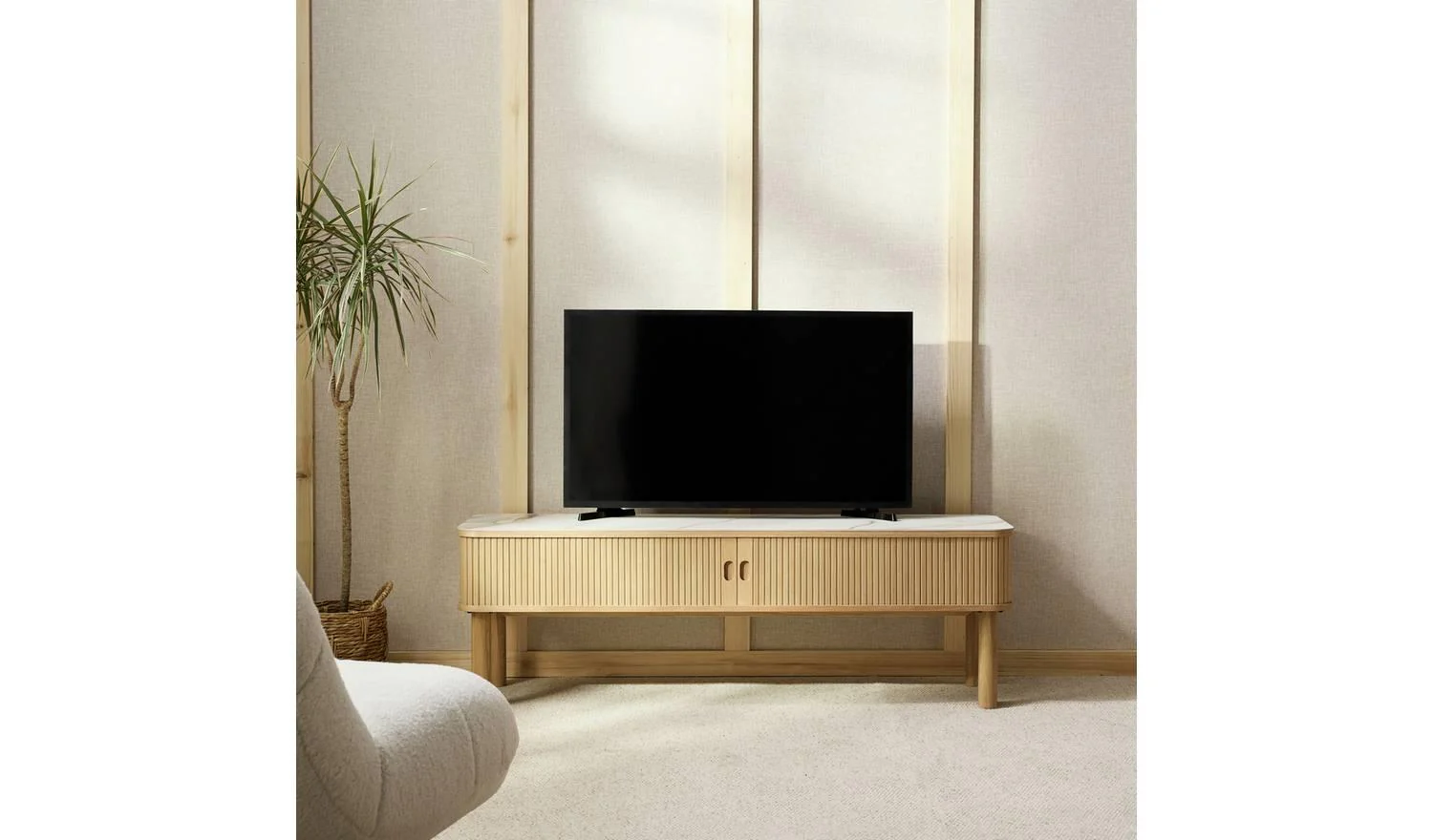 Lex 2 Door Oak TV Unit Natural Media Stand Storage Living Room - Image 3