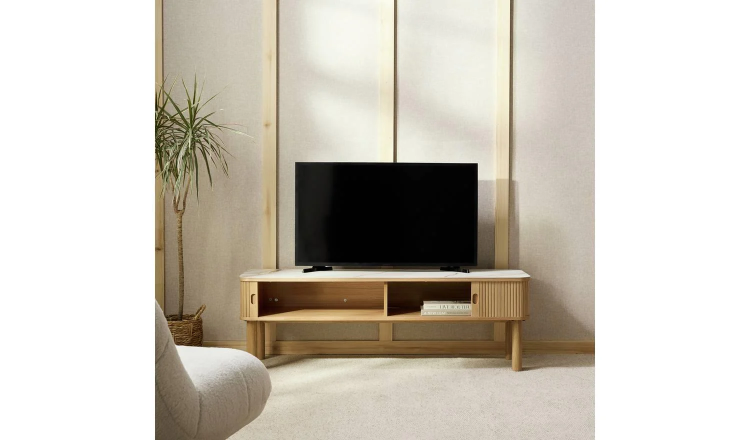 Lex 2 Door Oak TV Unit Natural Media Stand Storage Living Room - Image 5