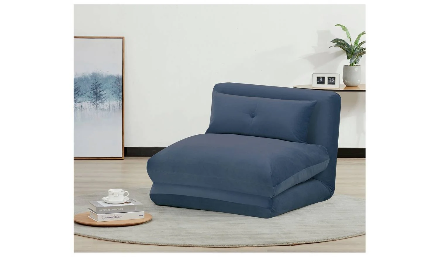Lexi Single Velvet Chairbed Navy Space Saving Foldable Design Comfort - Image 2