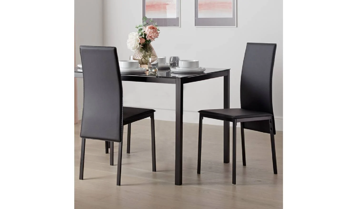 Lido Pair of Faux Leather Dining Chair Black Modern Kitchen Furniture - Image 3