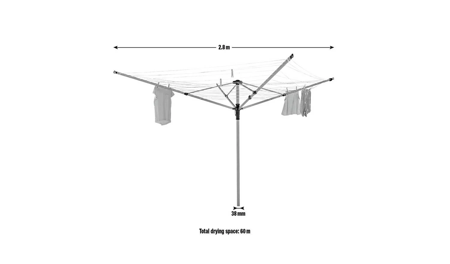 Lift & Click 60m 4 Arm Rotary Airer Easy Assembly Rust Resistant - Image 7