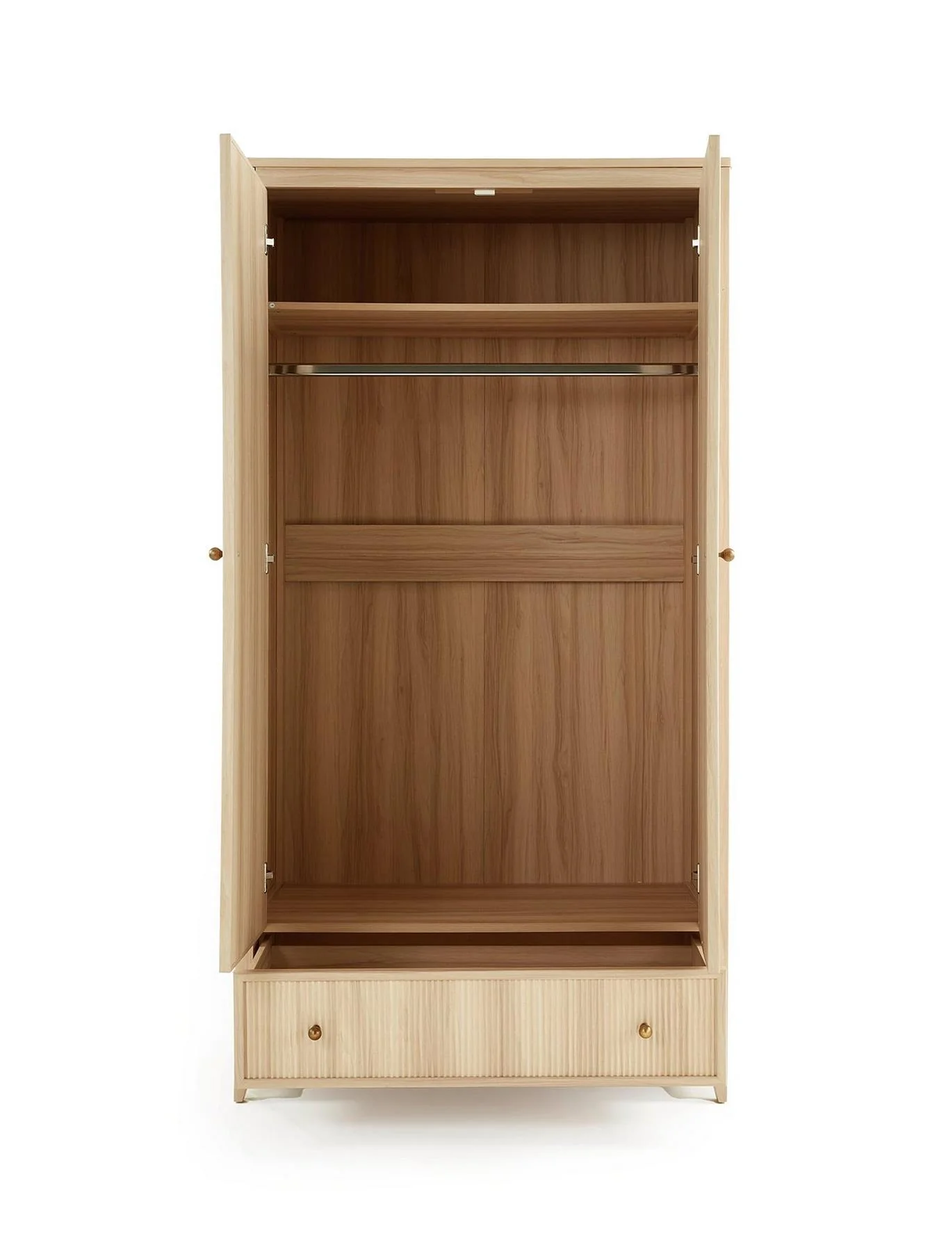 Lindley 2 Door 1 Drawer Wardrobe Oak Modern Freestanding Cabinet - Image 4