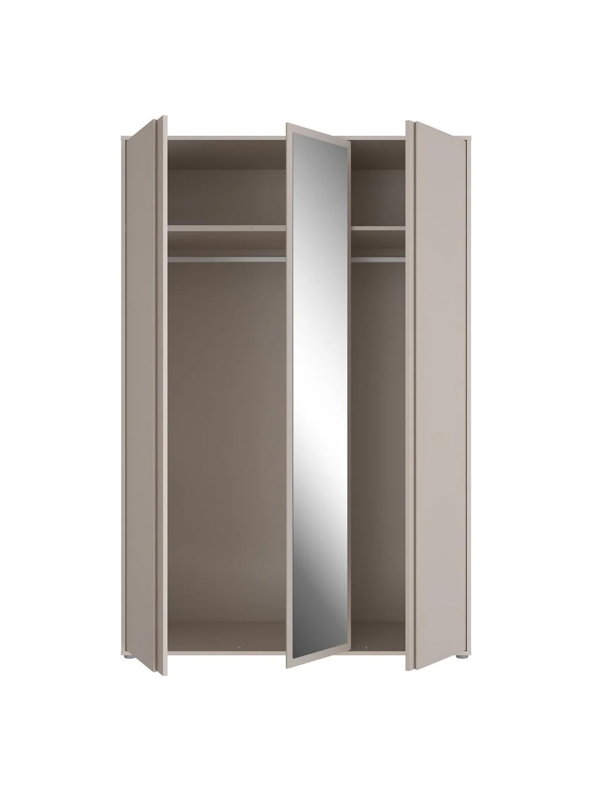 Lisson 3 Door Mirrored Wardrobe - Oatmeal | Modern Closet | Organizer | Bedroom - Image 4
