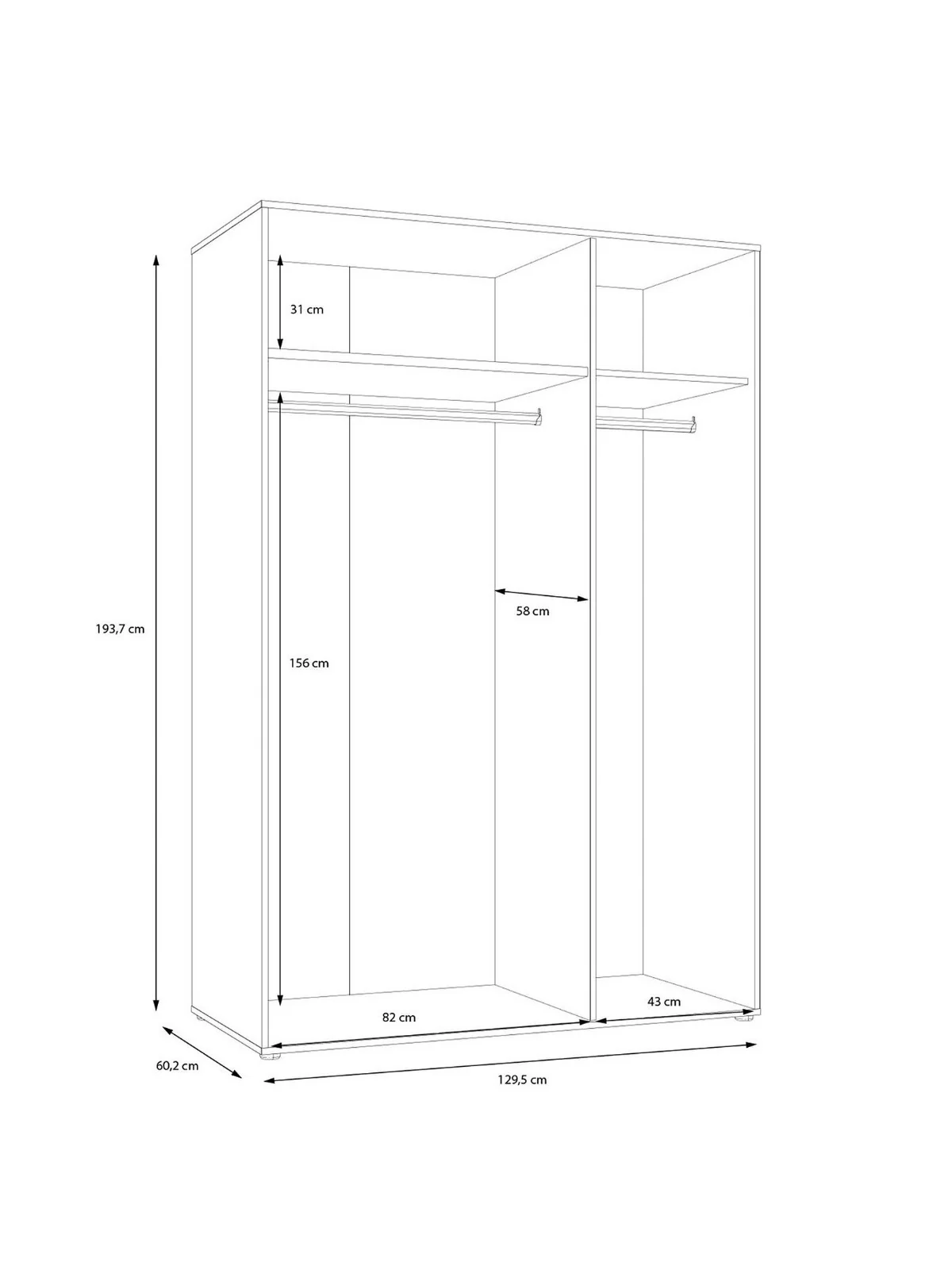 Lisson 3 Door Mirrored Wardrobe - Oatmeal | Modern Closet | Organizer | Bedroom - Image 7