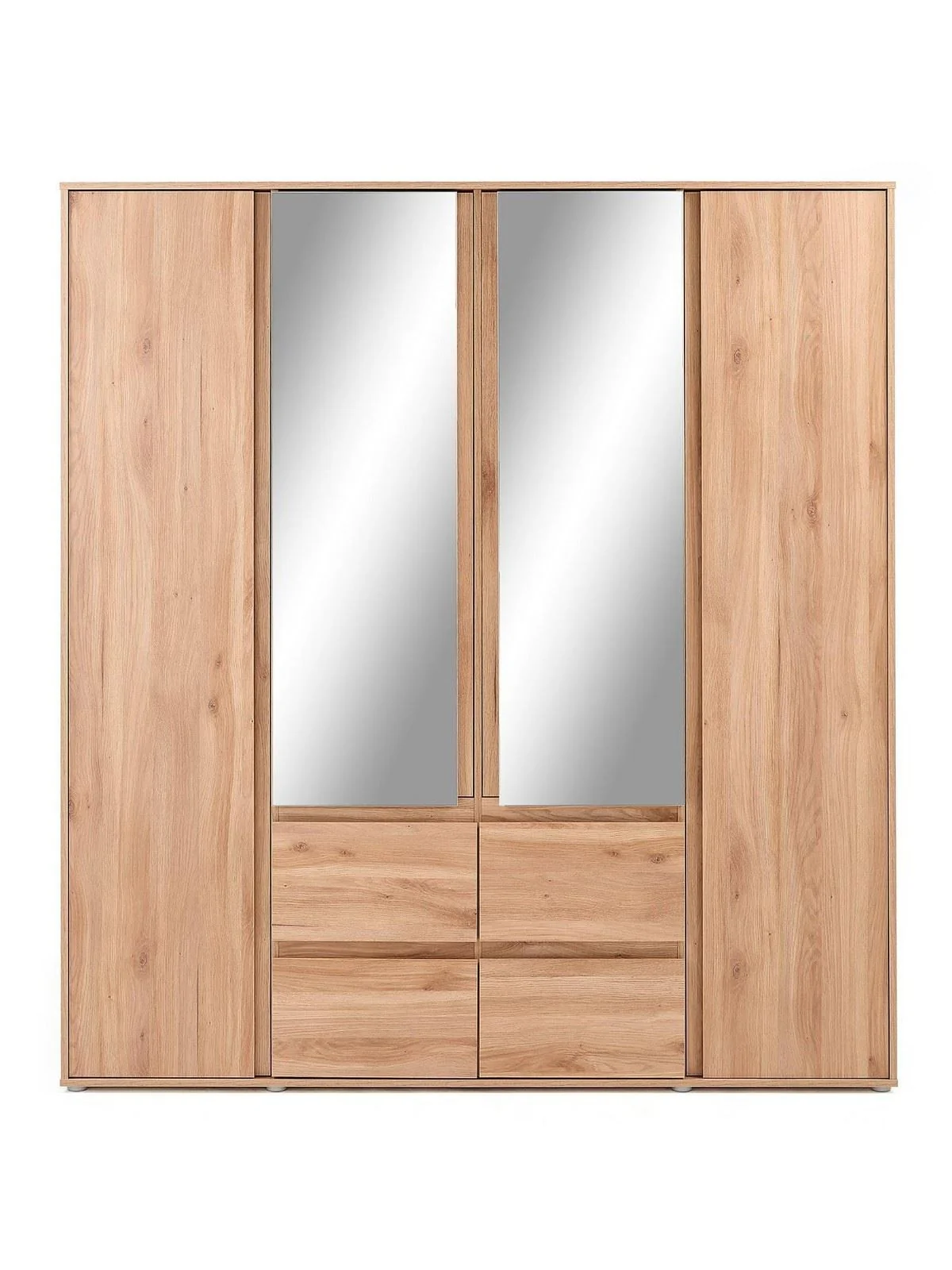 Lisson 4 Door Combi Wardrobe Oak & Mirror | Handle-Free | Drawers & Shelves - Image 2