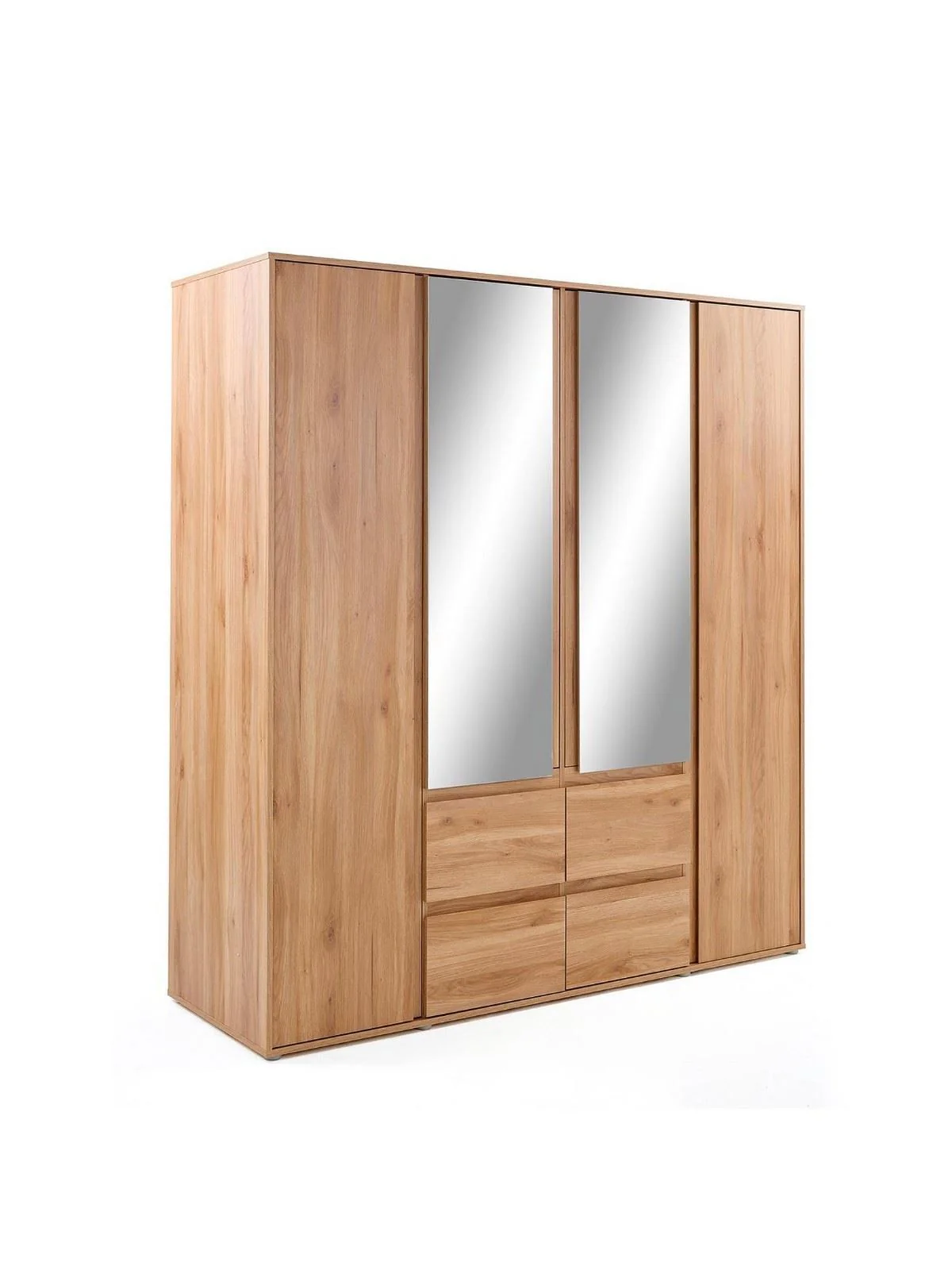 Lisson 4 Door Combi Wardrobe Oak & Mirror | Handle-Free | Drawers & Shelves - Image 3