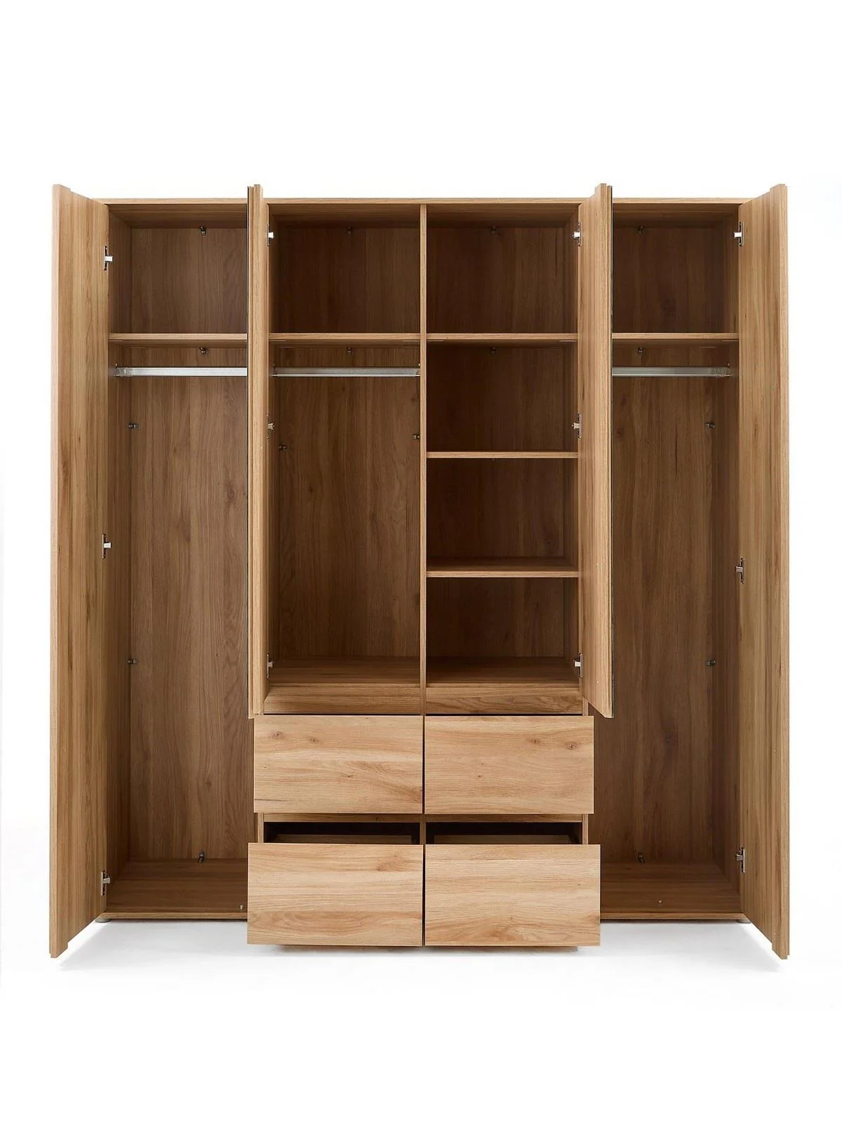 Lisson 4 Door Combi Wardrobe Oak & Mirror | Handle-Free | Drawers & Shelves - Image 4