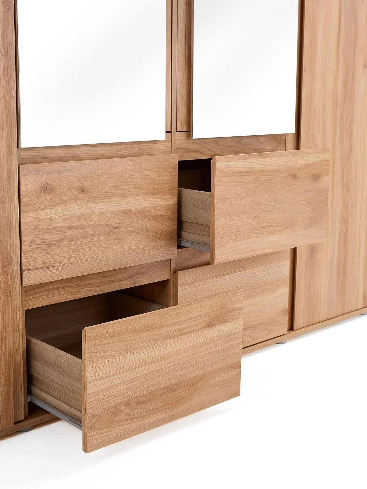 Lisson 4 Door Combi Wardrobe Oak & Mirror | Handle-Free | Drawers & Shelves - Image 7