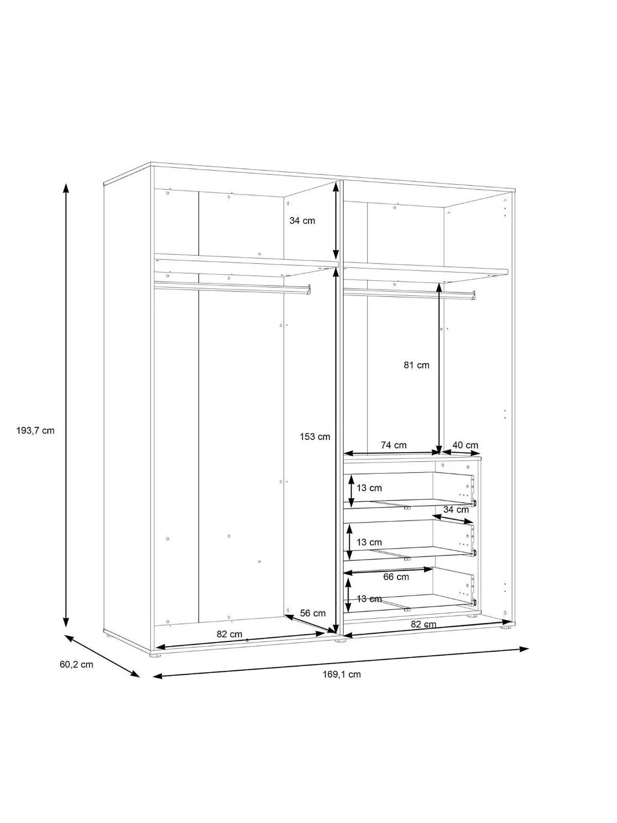 Lisson 4 Door Wardrobe with Internal Chest of Drawers - New Oak - Image 7