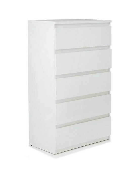 Lisson 5 Drawer Chest White (Height 128.1, Width 77.2, Depth 42.2 cm) Durable - Image 3