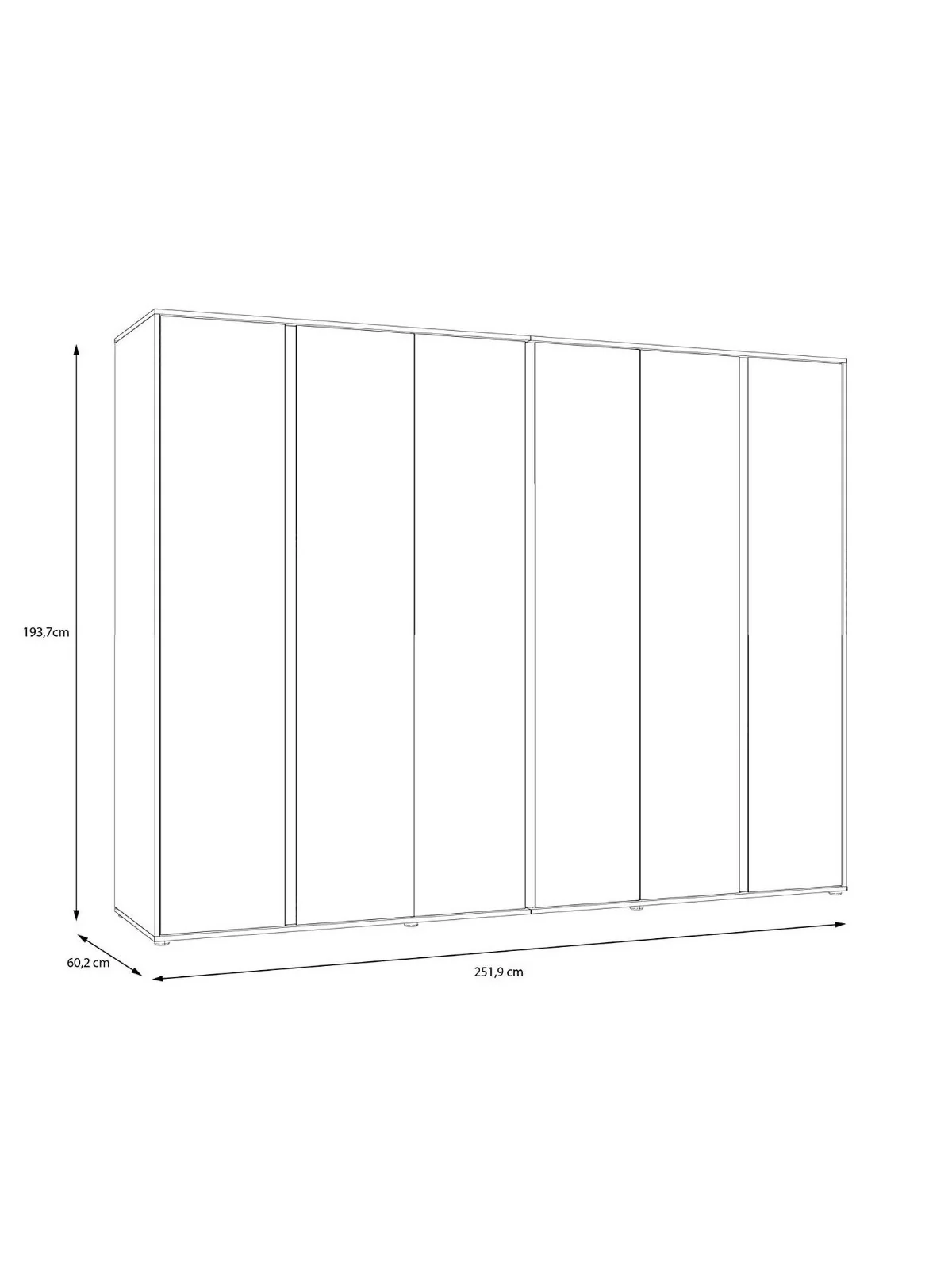 Lisson 6 Door Wardrobe New Oak | Handle-Free Design | 252cm Wide - Image 6