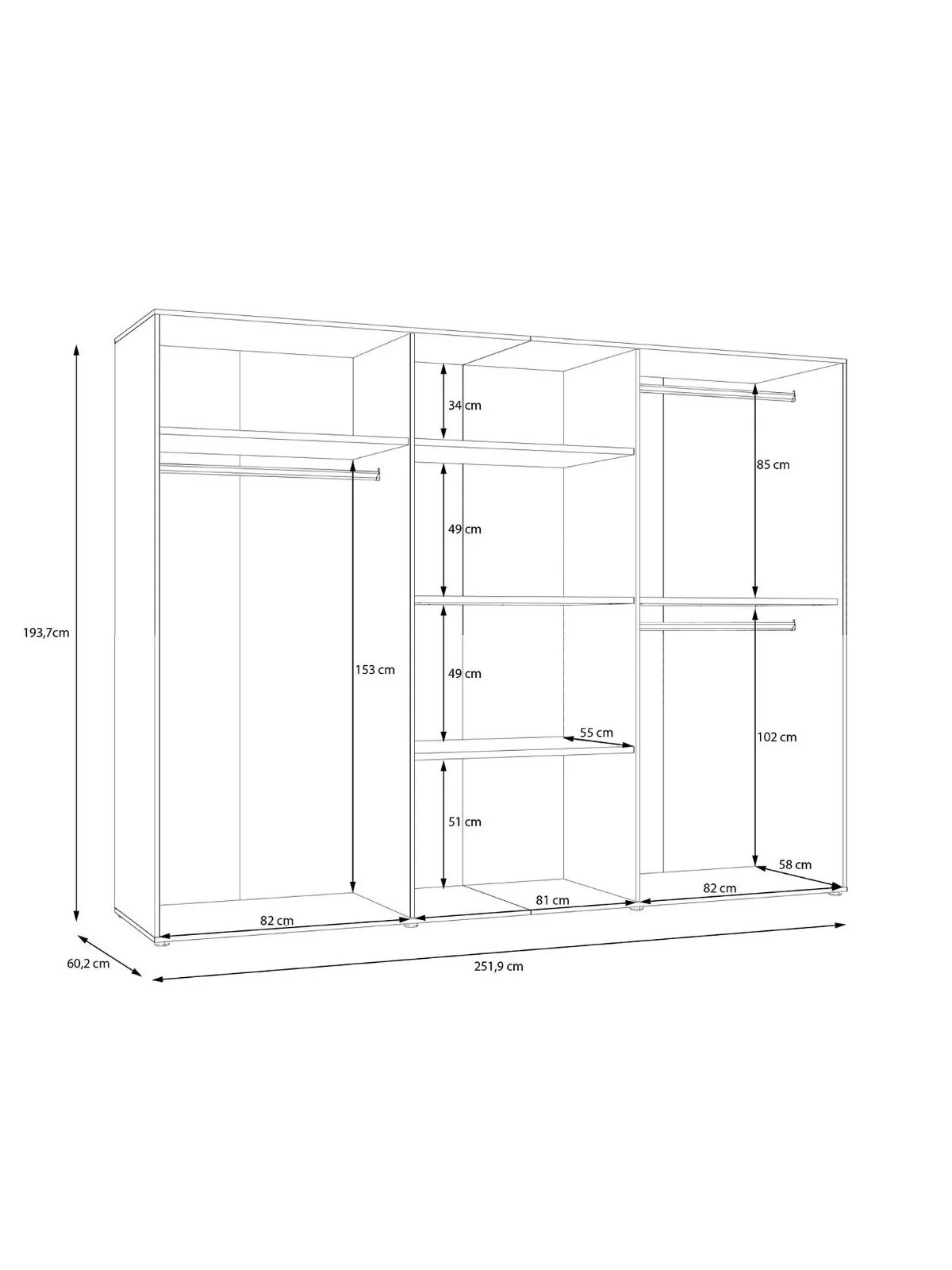 Lisson 6 Door Wardrobe New Oak | Handle-Free Design | 252cm Wide - Image 7